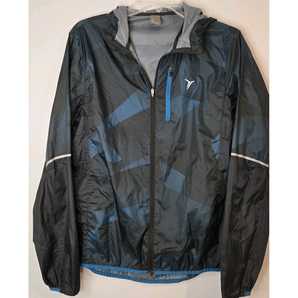 Old Navy Unisex Small Black And Blue Hooded Zippered Windbreaker With Pockets